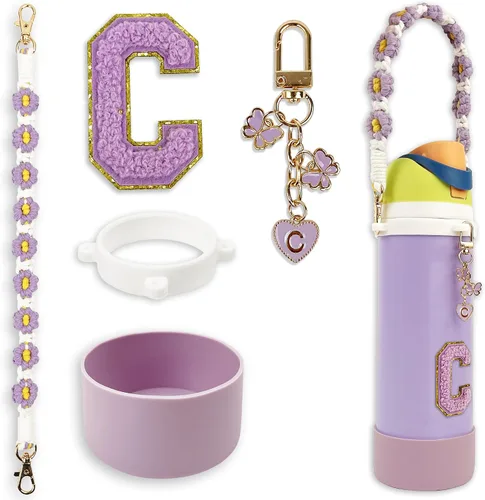 Vista 14 de SITKOL Juego de Monogramas Bonitos de Silicona Compatible con Botella de Agua Owala 24 oz, 32 oz, 40 oz - Accesorios Perfectos con la Letra Owala