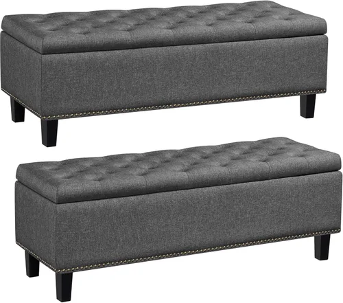 Vista 10 de Yaheetech Banco otomano de entrada de 49 pulgadas con almacenamiento, taburete multiusos para reposapiés, color gris oscuro