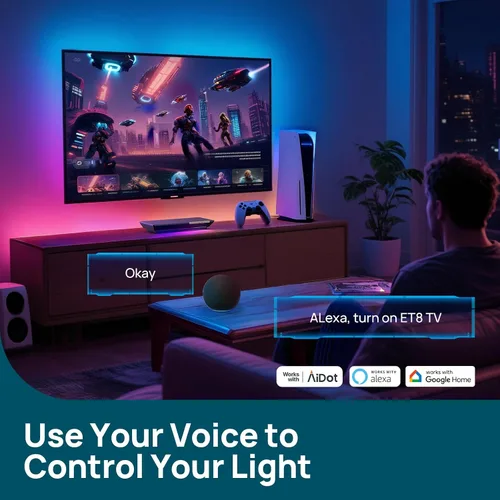 Vista 6 de Linkind Retroiluminación para TV, caja de sincronización HDMI 2.1 con tecnología AI LumiSync, compatible con 8K@60Hz, retroiluminación LED