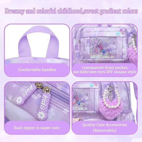 Vista 6 de Linda Mochila para Niñas Escolar Bolso para Estudiantes Niños Bolso de Libro con Múltiples Bolsillos Mochila Infantil Resistente a Salpicaduras