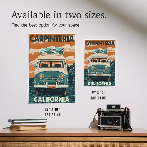 Vista 6 de Lantern Press Carpinteria, California, Letterpress, Camper Van, 8x12 Inch Art Print Wall Decor