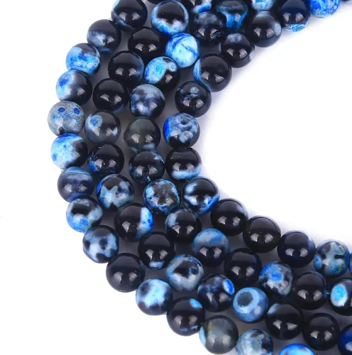 Vista 3 de 63 cuentas de piedra sueltas de ágata de fuego azul natural natural de 0.236 pulgadas (0.236 in) para fabricación de joyas de 15.5 pulgadas, 1 hebra