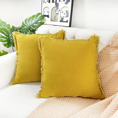 Vista 8 de Juego de 2 fundas de almohada decorativas marrones de 18 x 18 pulgadas, fundas de almohada modernas de granja con borlas de flecos, suaves