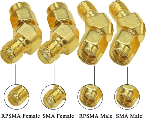 Vista 5 de TUOLNK 45 grados SMA macho/hembra a RP SMA hembra/macho Kit de conector de codo para cable de extensión de antena LTE chapado en oro Conector