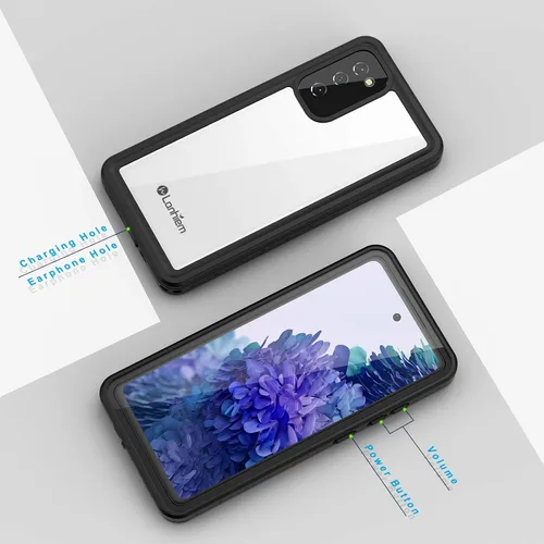 Vista 6 de Lanhiem Funda para Samsung Galaxy S20 FE, IP68 impermeable a prueba de polvo con protector de pantalla integrado, funda protectora de cuerpo Negro