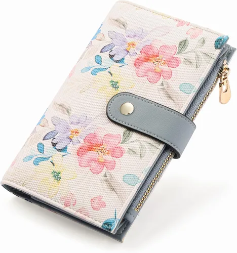 Vista 18 de yiijay Cartera para mujer con bloqueo RFID, de cuero vegano, triple pliegue, tarjetero para tarjetas de crédito, cartera de viaje con soporte