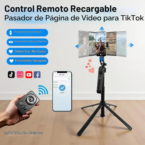 Vista 2 de Trípode para selfie stick de seguimiento automático con luz de llenado, rotación de 360 grados y control de gestos, trípode para selfie stick