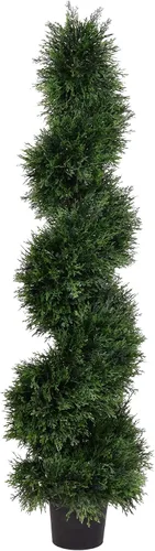Vista 9 de Vickerman Árbol en espiral de cedro artificial de 3 pies de alto, cedro verde natural en maceta, resistente a los rayos UV, interior/exterior
