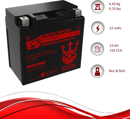 Vista 8 de Marca YTX14-BS (MF) Batería Recargable Reemplazo para YUASA YTX14-BS Batería Libre de Mantenimiento