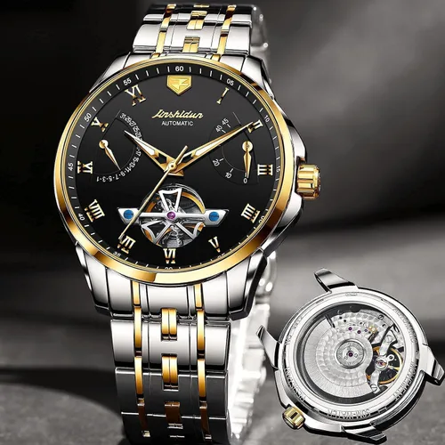 Vista 9 de OLEVS Relojes de pulsera Pro Diver para hombre correa de acero inoxidable de dos tonos impermeables relojes mecánicos automáticos para hombre lujo
