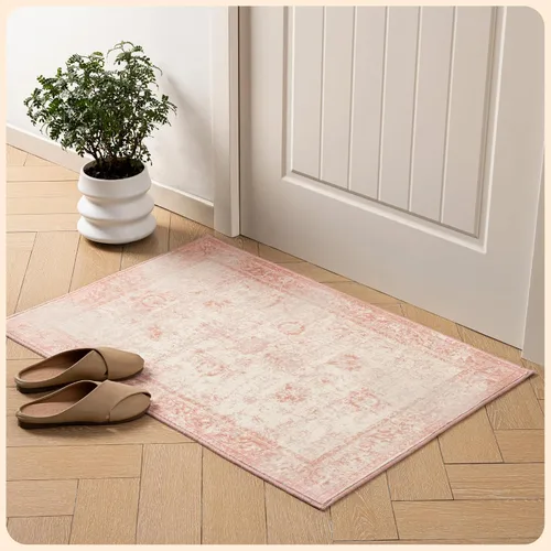 Vista 269 de Istana Alfombra larga antideslizante de 2.5 x 8 para el hogar, para pasillo y cocina, lavable, sedosa y suave al tacto, elegante, color azul y marfil