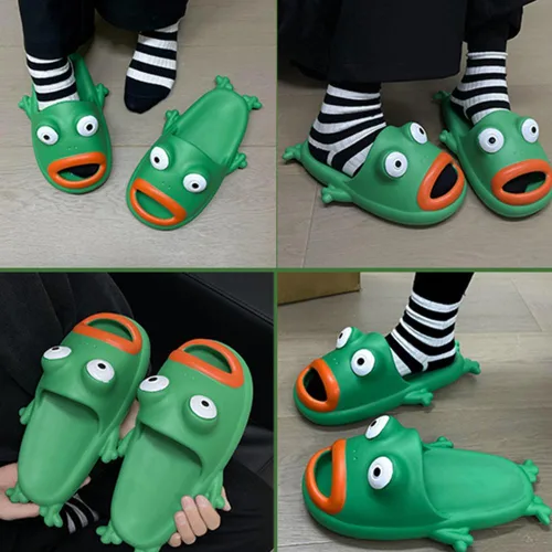 Vista 4 de Hauioe Pantuflas de rana, chanclas de rana para parejas, pantuflas de playa, zapatos de baño, antideslizantes, pantuflas de rana, pantuflas