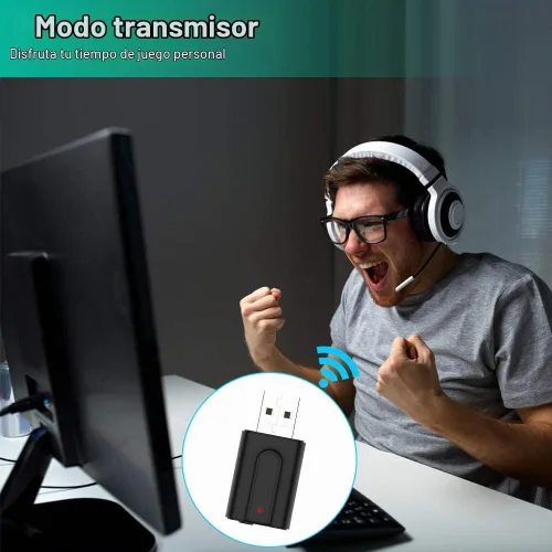 Vista 3 de Adaptador receptor transmisor Bluetooth 5.0, transmisor de audio inalámbrico portátil de 0.138 in, dongle para TV/PC/auriculares/estéreo