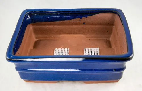 Vista 8 de Maceta rectangular para bonsái, cactus y suculentas, 10 x 8 x 3.25 pulgadas + bandeja + malla, esmaltada azul oscuro