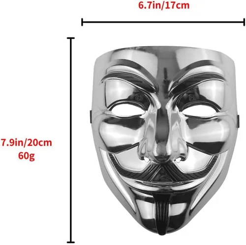 Vista 2 de Máscara de hacker V para vendetta para niños, mujeres y hombres, disfraz de cosplay de Halloween