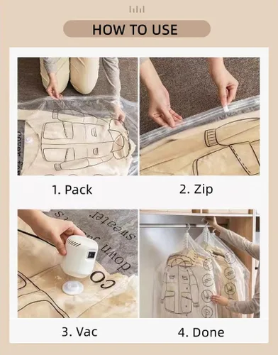 Vista 6 de Elebac 6 bolsas largas de almacenamiento al vacío para ropa, bolsas de espacio selladoras al vacío para abrigo, bolsas de compresión para ropa