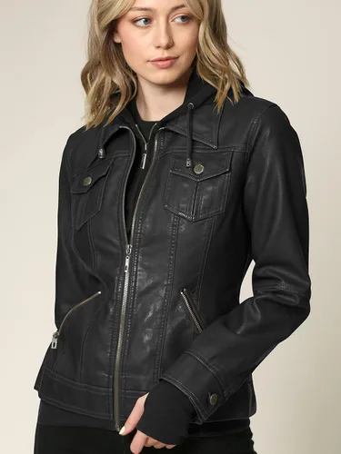 Vista 4 de Chaqueta Made By Johnny MBJ de piel sintética, estilo motociclista, con capucha, para mujer