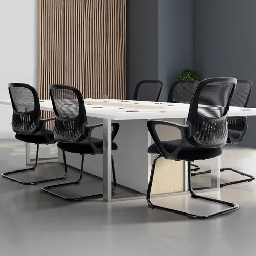Vista 12 de DUMOS Silla de escritorio de oficina con base de trineo, sillas ergonómicas de malla ejecutiva para computadora con soporte lumbar para el hogar