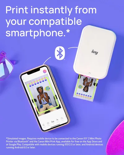Vista 3 de Canon Ivy 2 Mini impresora fotográfica, impresión desde dispositivos iOS y Android compatibles, impresiones adhesivas, paquete de papel fotográfico