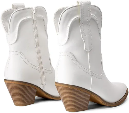 Vista 3 de DREAM PAIRS Botines vaqueros para mujer, botines occidentales, tacón bajo, punta puntiaguda, botas vaqueras