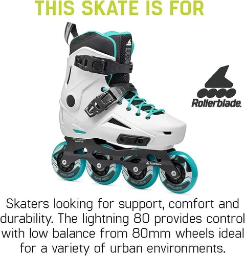 Vista 3 de Rollerblade Lightning - Patín en línea urbano para mujer, blanco y aguamarina