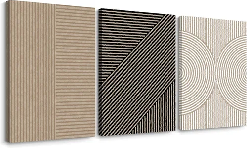 Vista 8 de Imágenes abstractas modernas para pared, arte de pared bohemio y neutro, arte de pared de línea minimalista, arte de pared beige, negro y marrón