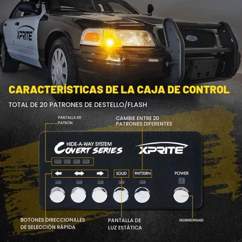 Vista 4 de Xprite Kit de luces estroboscópicas LED ámbar, 20 modos de flash con panel de control, luces traseras, luz antiniebla, montaje