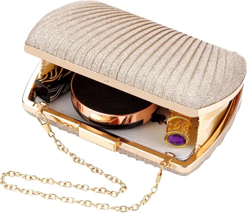 Vista 6 de Bolso de mano dorado, bolsos de mano dorados para mujer, para noche, boda, cóctel, fiesta, bolsa de noche, bolso cruzado de hombro..