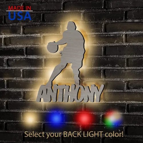 Vista 3 de Regalo de baloncesto personalizado, decoración única del hogar, luz nocturna LED personalizada con nombre para niños, entrenadores, hombres, niñas