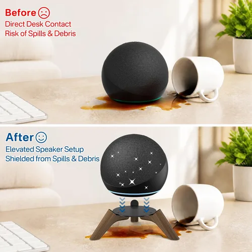 Vista 6 de Soporte de escritorio de madera para Echo Dot de 4ª y 5ª generación y soporte para Echo Dot Max para un mejor sonido, soporte de altavoz de trípode