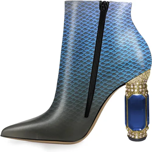 Vista 88 de FSJ Botas de tacón alto con punta puntiaguda para mujer, con tacón alto, con cremallera lateral brillante, estilo casual, para uso diario, zapatos