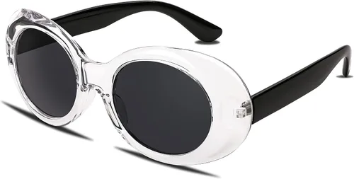 Vista 14 de FEISEDY Gafas de sol blancas ovaladas Clout Goggles para mujeres y hombres, retro, redondas, de moda, con montura, marco de disfraz estilo Clueless