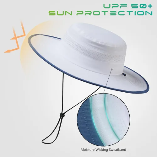 Vista 3 de Sombrero de cubo de sol con ala plegable UPF 50+ resistente al agua con malla perforada láser ajustable para hombres y mujeres al aire libre Blanco