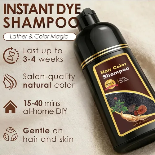 Vista 3 de Champú de tinte para el cabello 3 en 1 para mujeres y hombres, rica coloración de raíz a punta con extractos naturales, 3-4 semanas de duración