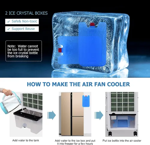 Vista 3 de FANTASK - Enfriador de aire portátil eléctrico, 3 modos, 3 velocidades y temporizador, ventilador con pantalla digital, caja de cristal de hielo