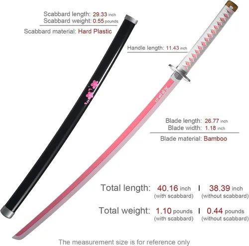 Vista 18 de ziqing Espada samurái de anime hecha a mano, espada Agatsuma Zenitsu, espada Kamado Tanjirou, espada Rengoku Kyoujurou de 41 pulgadas, varios