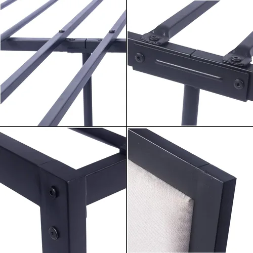 Vista 7 de LUCKYERMORE Base de cama de plataforma Queen de 12 pulgadas con cabecera beige, marco de cama de metal resistente con almacenamiento debajo