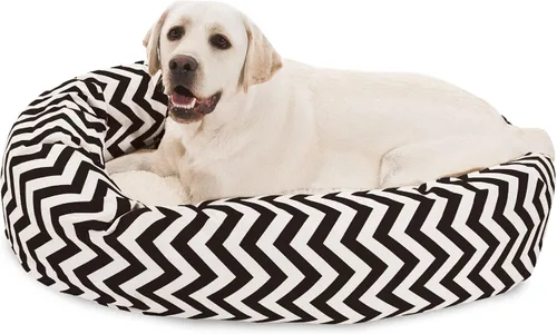 Vista 18 de Cama para perro de 24 pulgadas, color negro Chevron Sherpa Bagel
