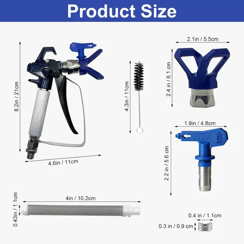 Vista 2 de Pistola pulverizadora de pintura sin aire de 3600 PSI, con 1 protector de punta, 5 puntas de pulverización y 5 filtros de pistola de pintura sin