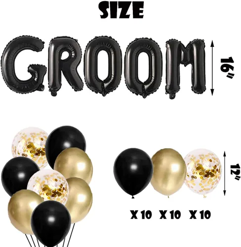 Vista 2 de Globos dorados y negros para despedida de soltero para hombres, despedida de soltero/equipo o novio/novio para ser decoración temática para novio