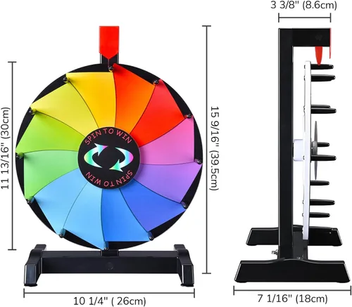 Vista 9 de WinSpin Rueda de premios de mesa de 12 pulgadas, rueda de ruleta de juegos de carnaval con marcador de borrado en seco, rueda giratoria resistente