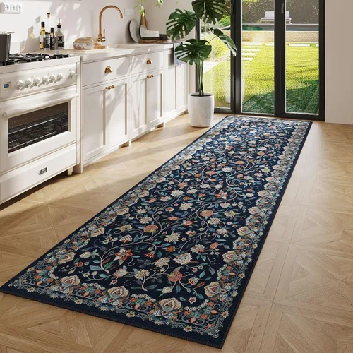 Vista 15 de Rugcomf Alfombra vintage de cachemira de 2 pies 7 x 8 pies, lavable a máquina, antideslizante, alfombra floral de pelo bajo para cocina, lavandería