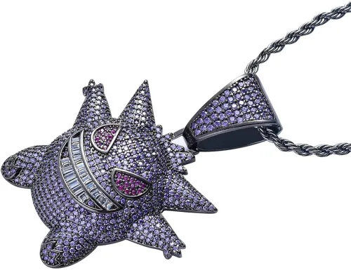 Vista 5 de ICE JEWELRY Hip Hop Iced Out - Collar con colgante de gengar de diamantes de imitación chapado en oro de 18 quilates, Circonita, Circonia cúbica