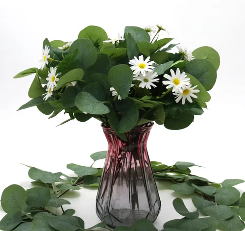 Vista 7 de 20 hojas artificiales de eucalipto, tallos de eucalipto falsos, decoración de hojas verdes, hojas artificiales para decoración, arreglo floral
