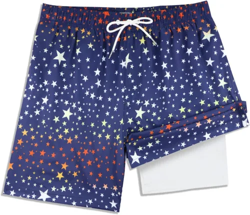 Vista 2 de Traje de baño para hombre con forro de compresión de secado rápido de 5.5 pulgadas con forro tipo bóxer amarillo (1-Yellowstar)