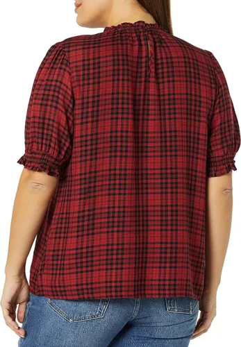 Vista 4 de Tienda Essentials Camisa de sarga fluida para mujer con detalle de bata de manga corta