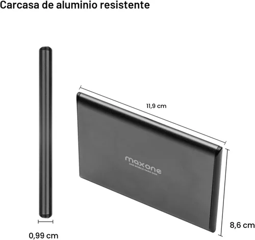 Vista 2 de Maxone Disco duro externo portátil ultradelgado de 320 GB HDD USB 3.0 compatible con PC, ordenador portátil - gris carbón