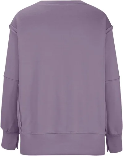 Vista 6 de Sudadera casual de gran tamaño para mujer, manga larga, cuello redondo, sudadera cómoda y a la moda