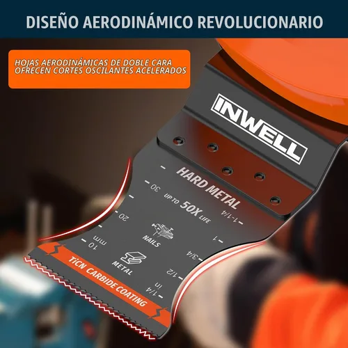 Vista 2 de 3 hojas de sierra oscilantes con revestimiento de carburo TiCN, cuchillas aerodinámicas resistentes para cortar tornillos, clavos, pernos