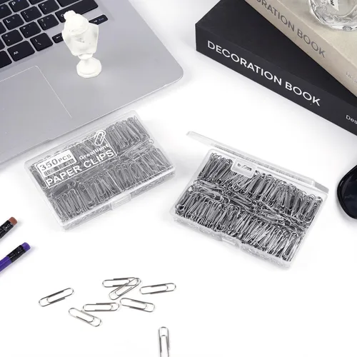 Vista 5 de 700 clips de papel, pequeños clips de papel para papeleo, 2 cajas de 350 piezas cada una, cajas de plástico resistentes y mejoradas bien